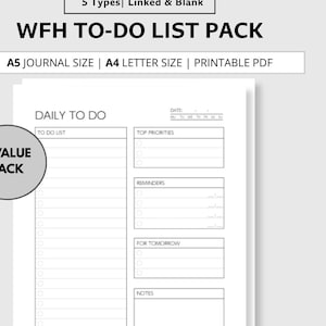 WFH To-Do List Pack | Studying Productivity Sheet | A4 & A5 Printable Journal | Daily To Do Task Reminder and Management | Work From Home