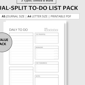 Dual-Split WFH To-Do List Pack | Work From Home Template | Reminder, Notes, Call, Meeting Planner | A4 & A5 Printable Sheet Time Management