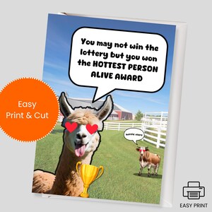Tarjeta de cumpleaños de la persona más sexy del mundo / Regalo de cumpleaños divertido de lotería / Meme divertido de llama para imprimir / Imprimir en casa / Tarjeta única