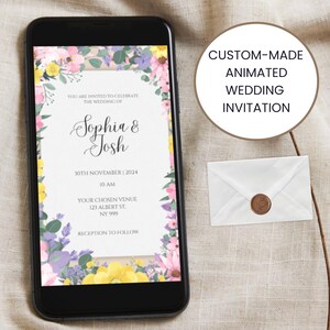 Faire-part de mariage animé sur mesure | Thème floral printanier | Faire-part de mariage numérique | carte de mariage numérique | Carte électronique | Carte animée