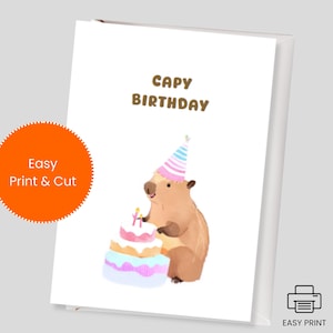 Aniversário Capy | Cartão de Aniversário Capivara | Presente de Última Hora | Cartão Engraçado | Cartão de Aniversário Animal Aquarela | Cartão de Felicitações Engraçado para Imprimir