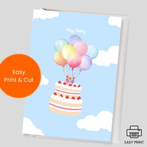 de gâteau d'anniversaire ballon | Jolie carte d'anniversaire à imprimer pour lui et elle, nièce, soeur, père | Impression à domicile | Carte d'anniversaire numérique