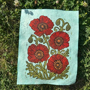Poppy Linocut, Flower Linocut, Reduction Linocut
