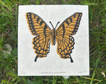 Western Tiger Swallowtail Butterfly Linocut Art Print