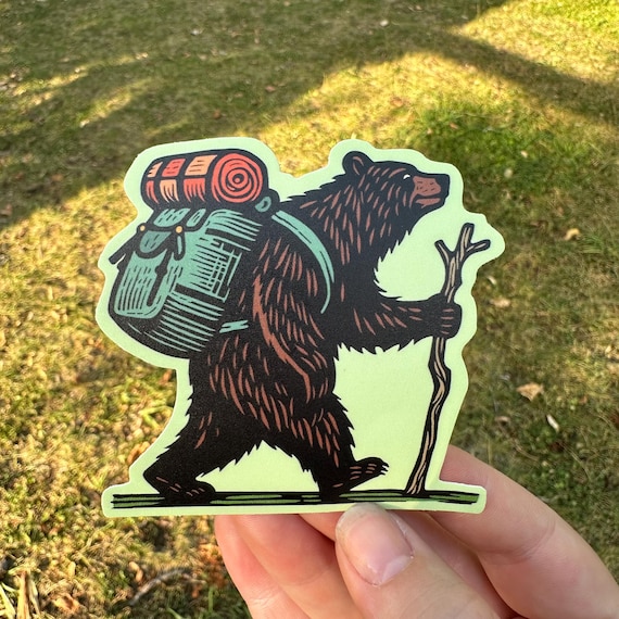 Backpacking Bear Sticker: Waterproof Hiking Decal