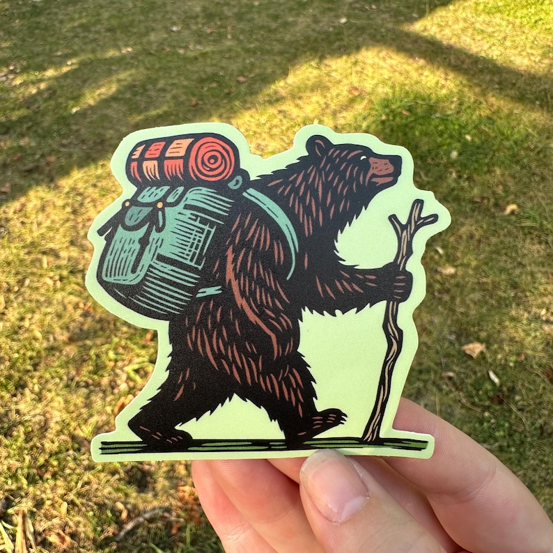 Backpacking Bear Sticker: Waterproof Hiking Decal - Etsy