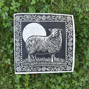 Hand-Printed Sheep Linocut Art Print - Rosie - Signed & Numbered