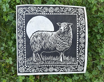 Hand-Printed Sheep Linocut Art Print - Rosie - Signed & Numbered