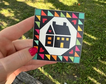 Adesivo Love Shack: blocco trapuntato per casa, vinile impermeabile