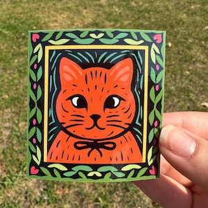 Cat Sticker, Linocut Sticker, Kitty Sticker