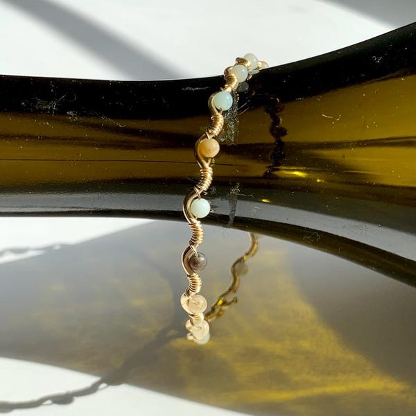 Handmade Amazonite Wire Bracelet – Adjustable, Dainty, Cuff Style Jewelry