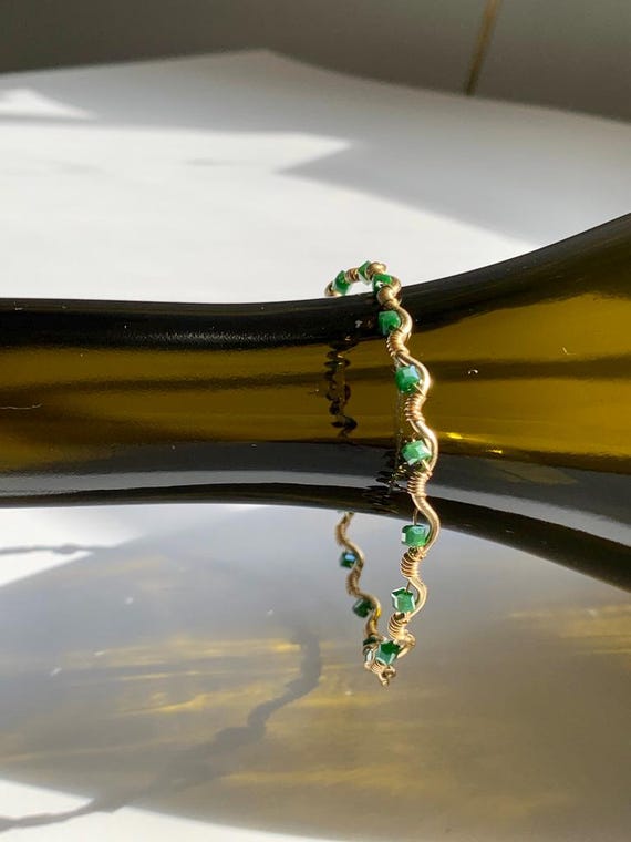 Handmade Green Crystal Wire Bracelet – Adjustable, Dainty, Trendy Jewelry