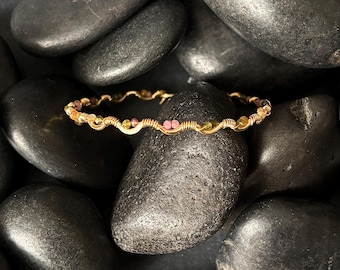 Handmade Rainbow Tourmaline Wire Bracelet – Adjustable, Tourmaline, Cuff Style Jewelry