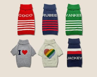 Pull pour petit chien avec nom à rayures Pull pour chien personnalisé pour animal de compagnie pour chiens et chats Pull personnalisé pour chien avec nom pour petit chien de taille moyenne