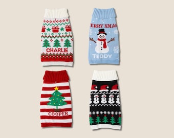 Pull de Noël personnalisé pour chien avec nom | Pull en tricot personnalisé pour animal de compagnie | Tenue d'hiver des Fêtes pour chiens et chats | Cadeau douillet pour animaux de compagnie