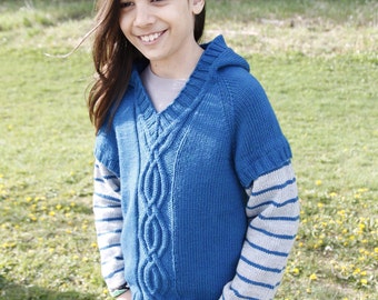 LORD LOXLEY Hoodie Cable with Detachable Sleeves 3 Months to 10 years Knitting Pattern PDF