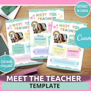 Meet The Teacher Template Pastel Theme Classroom Newsletter Editable Canva Template Teacher Introduction Template Back to School Flye