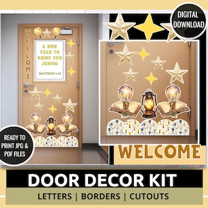 New Year Christian Theme Welcome Classroom Door Sign Classroom Door Display Decor Back to School Classroom Display Classroom Decor Ideas