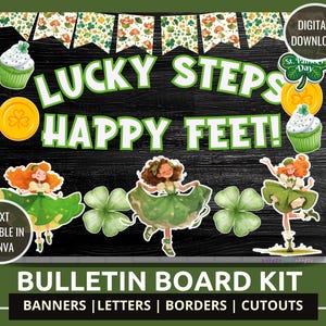 Saint Patrick&#39;s Day Bulletin Board Set with Irish Dancing Theme Teacher Supplies Lucky Theme Decoration Set Shamrock Bulletin Board Kit