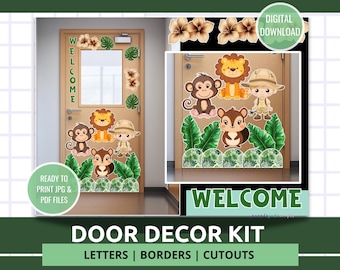 Jungle Safari Theme Welcome Classroom Door Sign Classroom Door Display Decor Back to School Classroom Display Classroom Decor Ideas