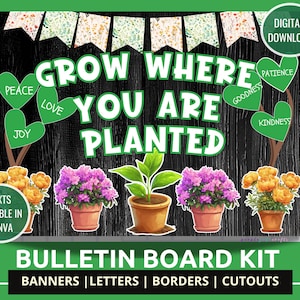 Christian Bulletin Board Kit Grow Where You’re Planted Spring Faith Classroom Decor Grow in Christ Theme  Religious Bulletin Board Set