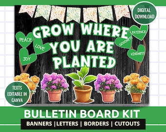 Christian Bulletin Board Kit Grow Where You’re Planted Spring Faith Classroom Decor Grow in Christ Theme  Religious Bulletin Board Set
