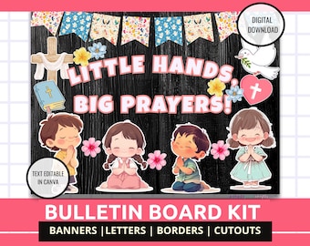 Christian Classroom Bulletin Board Kit: Little Hands, Big Prayers! (Digital Download