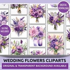 Clipart de ramo de boda, decoración floral de boda, gráficos de acuarela, diseño de ramo de boda, clipart de boda imprimible, conjunto de clipart de flores
