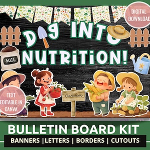 Nutrition Month Bulletin Healthy Gardening Theme Decor Board Nutrition School Nurse Decor Cafeteria Wall Decor Classroom Bulletin Board Set