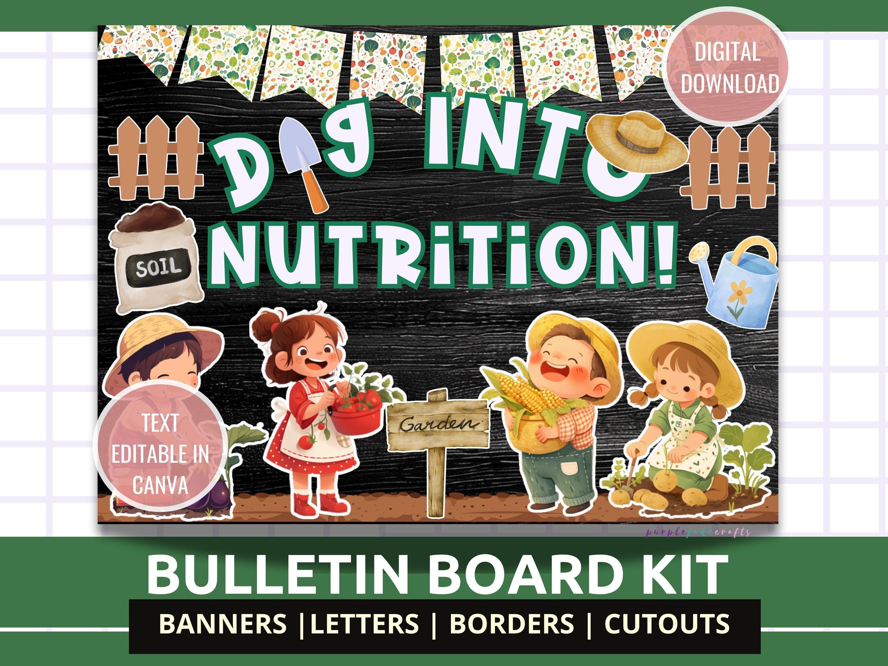 Nutrition Month Bulletin Healthy Gardening Theme Decor Board Nutrition School Nurse Decor Cafeteria Wall Decor Classroom Bulletin Board Set