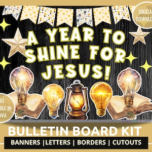 New Year Christian Bulletin Board Shine for Jesus Theme Bulletin Christian Decor Bulletin Faith Bulletin Board Kit DIY Bulletin for New Year