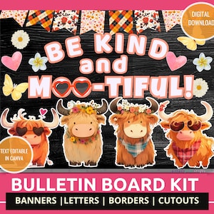 Bulletin Board Kit Schotse Hooglanders Mootiful and Kind Thema Boerderij Klas Decor Voor Leraren Rustieke Terug naar School Set Decor Highland Cow