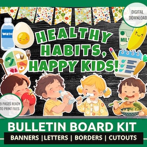Healthy Habits Bulletin Board Kit Nutrition Month Classroom Decor Wellness Theme Teacher Decor Nutrition School Nurse Decor Healthy Habits