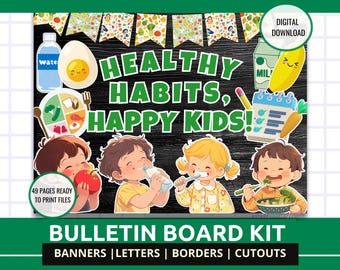 Kit bacheca per abitudini sane: decorazione per l'aula del mese della nutrizione (download digitale)