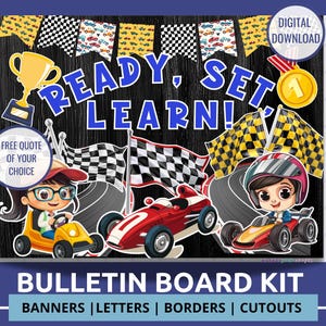 Prikbordkit raceauto thema Elementaire kleuterschool Terug naar school Decor Klaslokaal Prikbordontwerp kleuterschool Prikbordkit