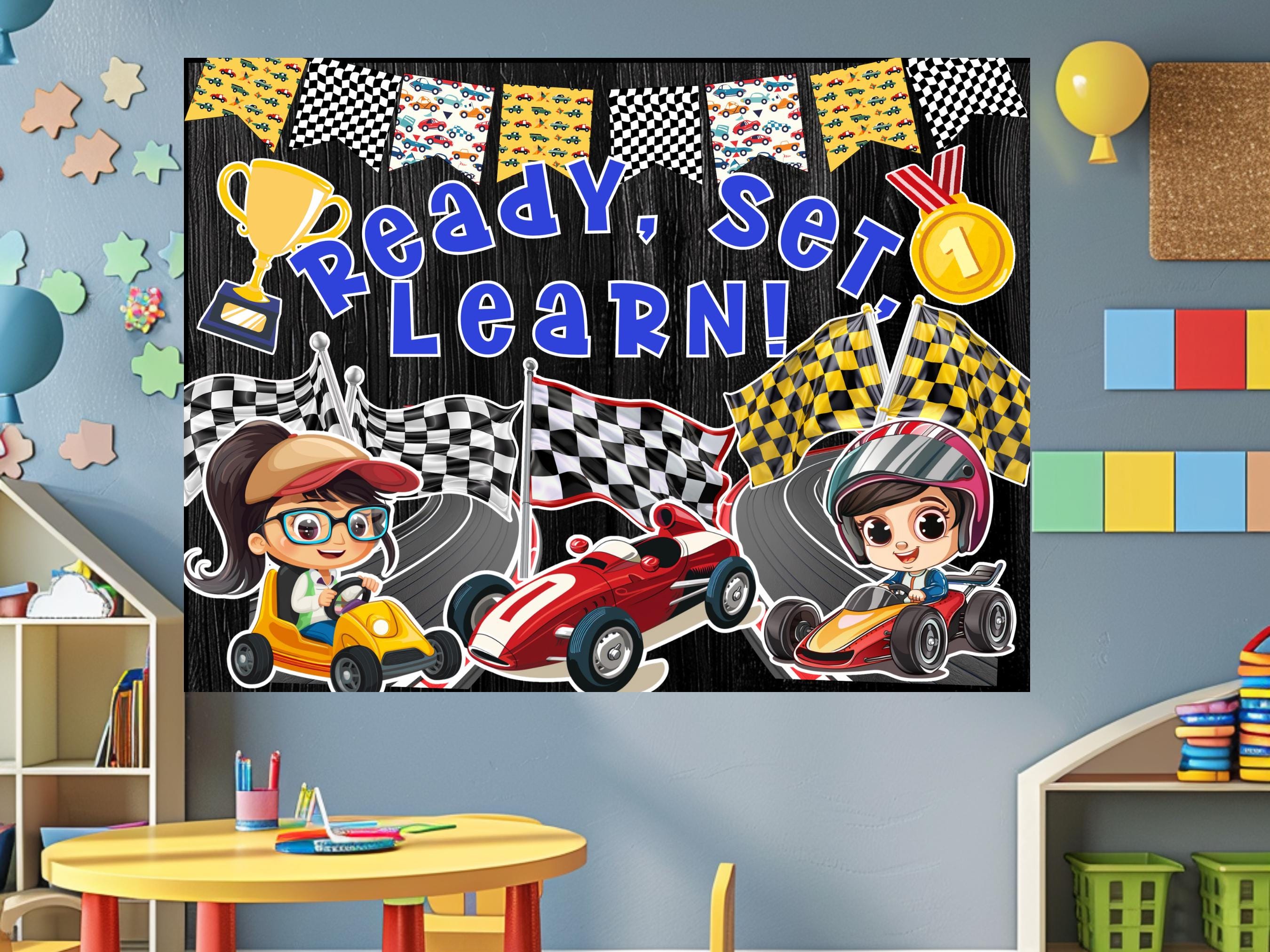 Race Car Theme Bulletin Board Kit Elementary Preschool Back to School ...