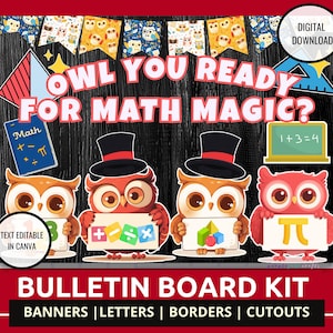Printable Math Bulletin Board Kit for Classroom Math Magic – Owl-Themed Math Bulletin Board Kit Cute Owl Classroom Decor Set for Teachers