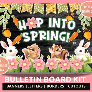Spring Bulletin Board Kit with Bunny Theme Seasonal Classroom Decor Bunny Hopping Bulletin Board for Spring Classroom Learning Decor