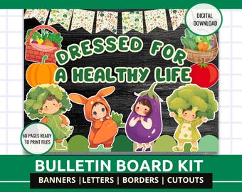 Kit per bacheca decorativa per l'aula del mese della nutrizione, espositore stampabile per un'alimentazione sana per insegnanti di scuola materna ed elementare, kit per decorazioni per l'aula