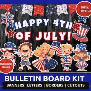 Kit de quadro de avisos do Dia da Independência, conjunto de quadro de avisos de 4 de julho, tema de liberdade, decoração patriótica para sala de aula, decorações de 4 de julho, boletim