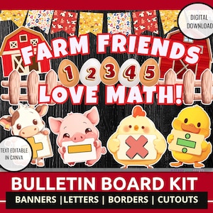 Farm Animal Classroom Decor Printable Math Bulletin Board Kit for Classroom Farm Friends Love Math Decor for Elementary Teachers Cute Decor
