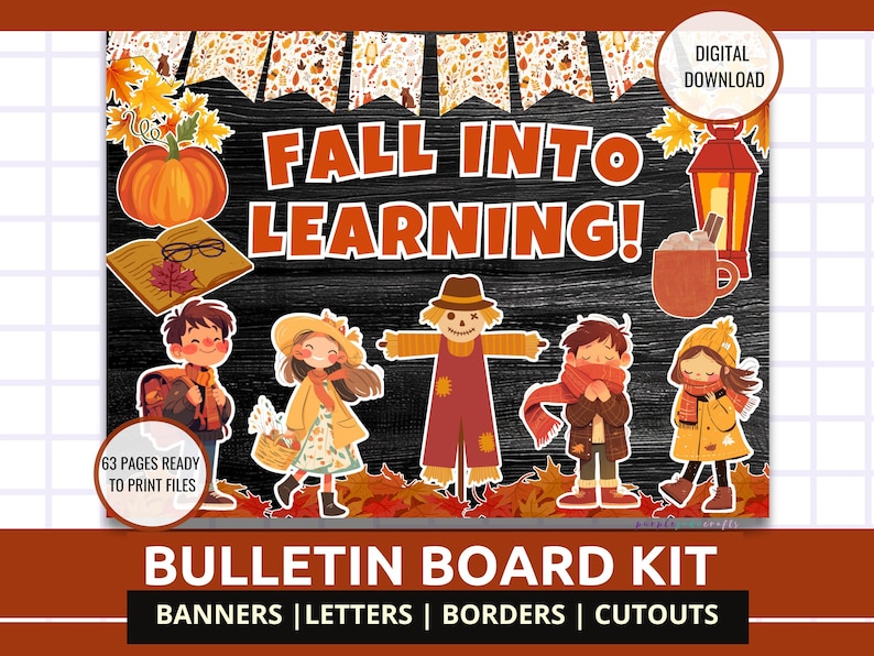 Fall Classroom Bulletin Board Kit: Autumn Decor, Letters, Cutouts (PDF ...