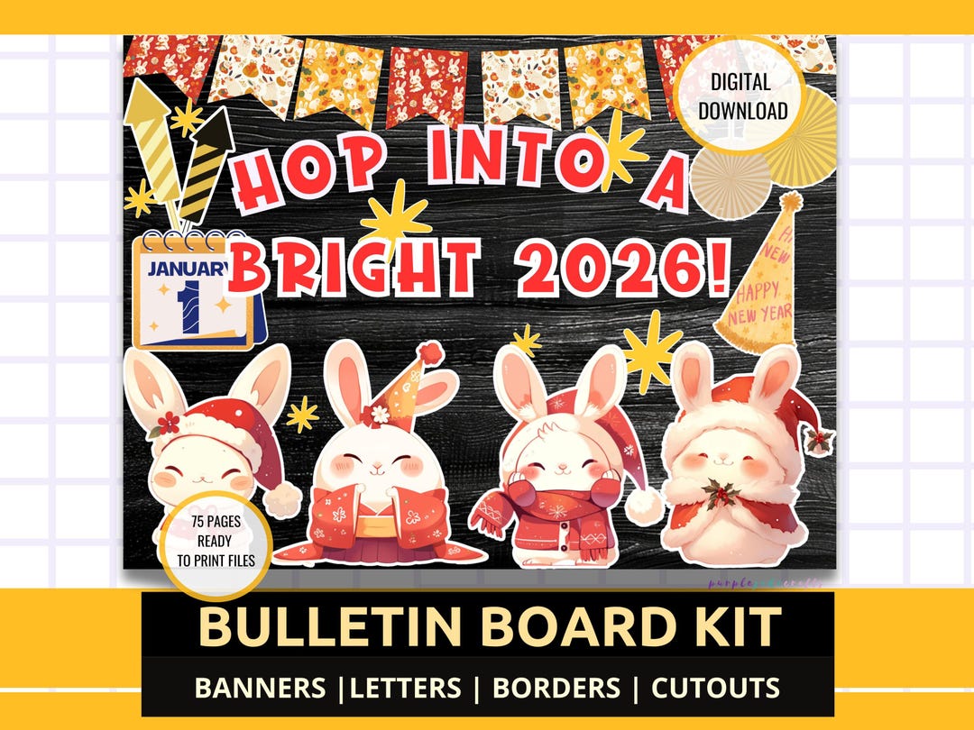 New Year Bulletin Board Kit, Hop Into a Bright 2026 Bulletin Board Kit ...