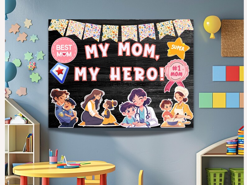 Mother's Day Bulletin Board Kit My Mom My Hero Theme Mothers Day Gift ...