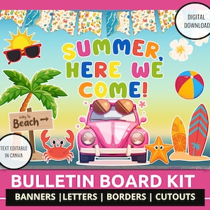 Summer Bulletin Board Kit Beach Theme Classroom Decor Printable Summer Bulletin Board Letters and Cutouts End of Year Bulletin Colorful Kit