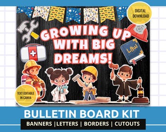 Juego de tablón de anuncios sobre profesiones infantiles Kit de tablón de anuncios "Cuando sea mayor" Decoración de profesiones Kit de tablón de anuncios para el día de las profesiones