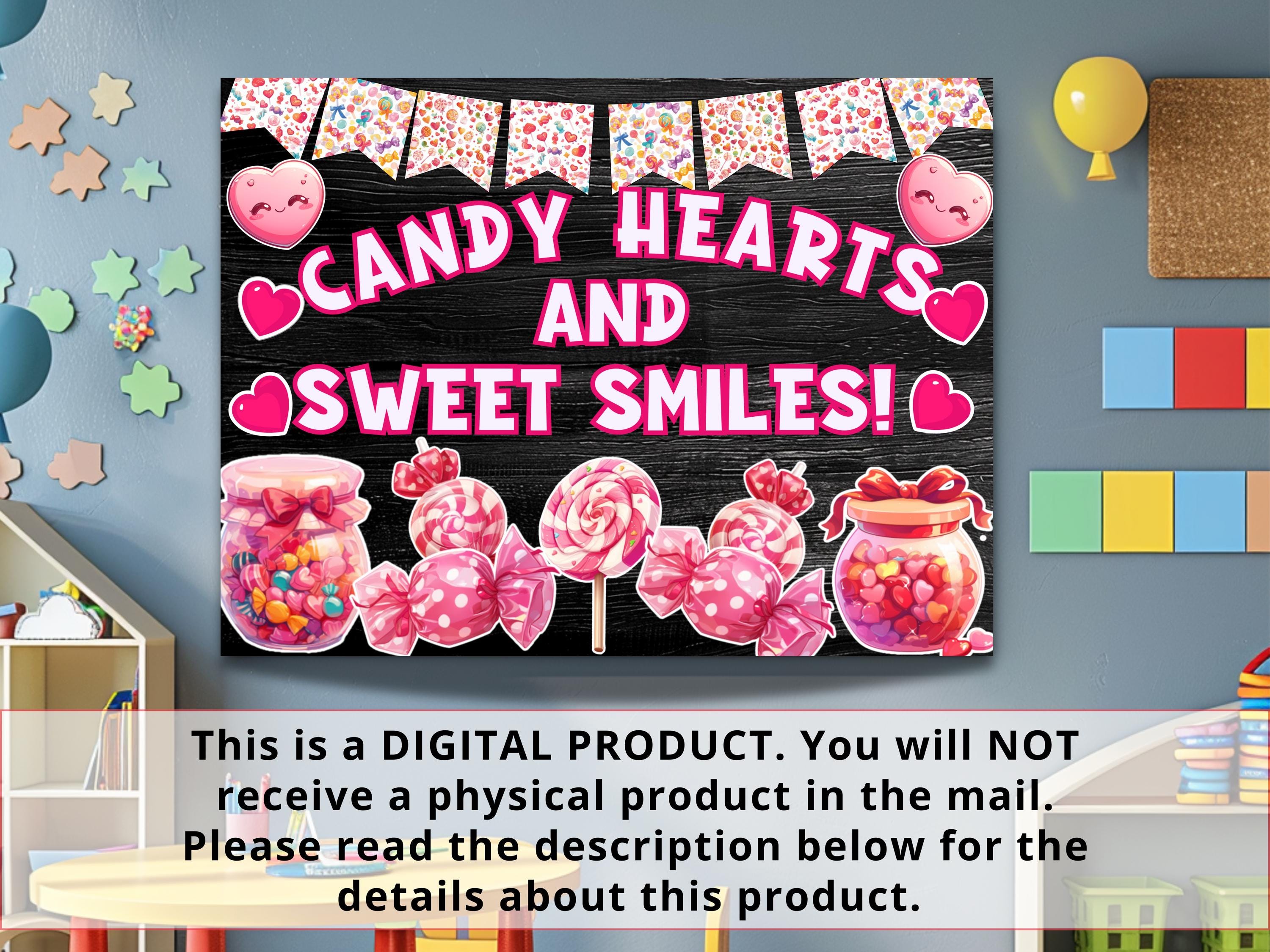 Valentines Bulletin Board Kit Candy Hearts Decor Set Sweet Smiles Theme ...