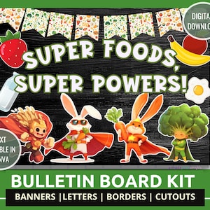 Nutrition Month Bulletin Board Lunch Room Bulletin Board Kit Nutrition School Nurse Decor Cafeteria Wall Decor Super Foods Healthy Foods