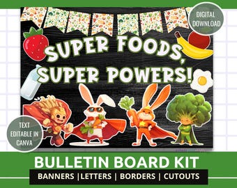 Nutrition Month Bulletin Board Lunch Room Bulletin Board Kit Nutrition School Nurse Decor Cafeteria Wall Decor Super Foods Healthy Foods