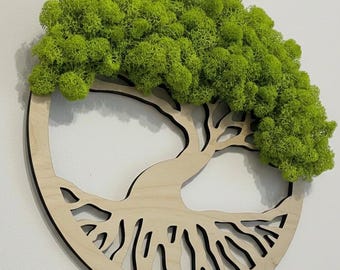 Decoração de parede com musgo, arte de parede Árvore da Vida, arte de parede em madeira, musgo preservado, decoração de parede ecológica